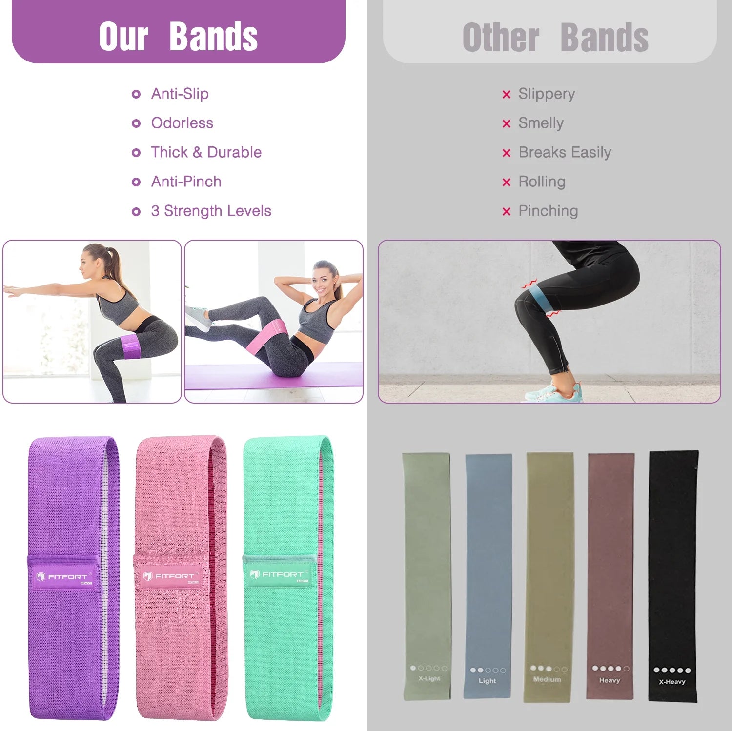 Resistance Bands for Legs and Butt Exercise Bands - Non Slip Elastic Booty Bands, 3 Levels Workout Bands Women Sports Fitness Band for Squat Glute Hip Training